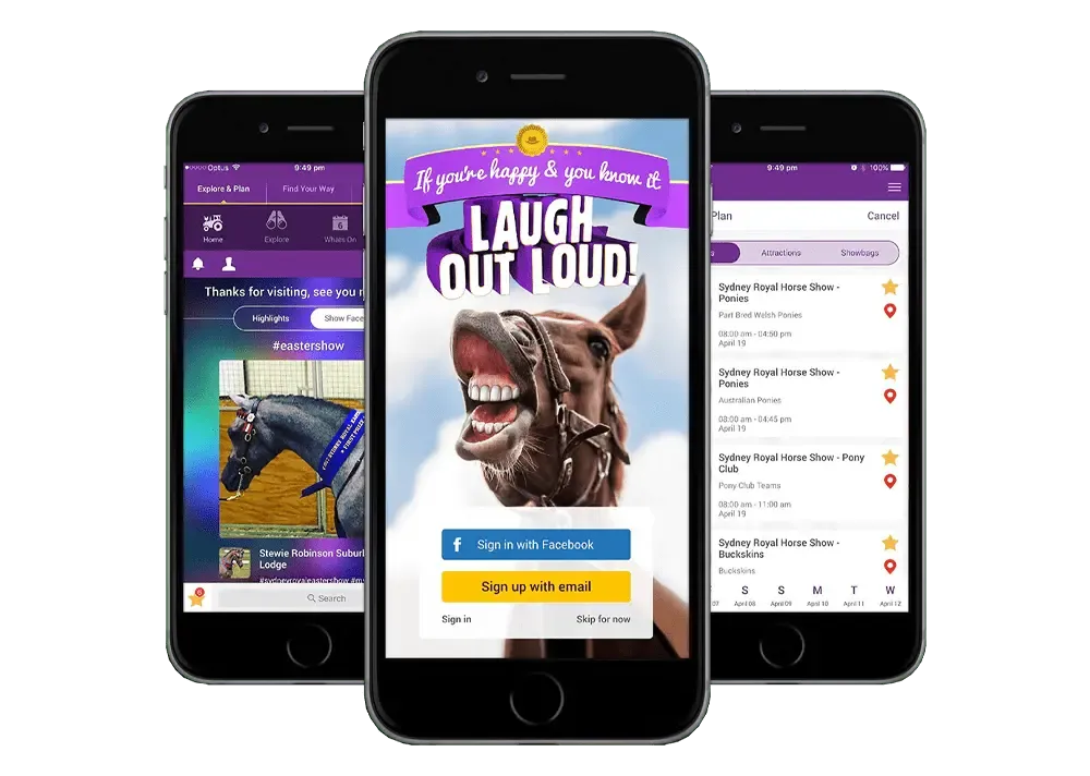 Sydney Royal Easter Show app screens, 2017