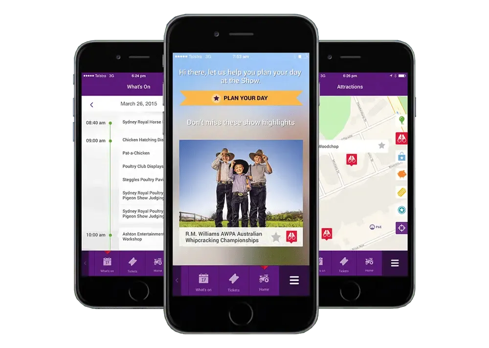 Sydney Royal Easter Show app screens, 2015
