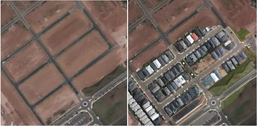 Satellite base layer compared with a drone-captured base layer