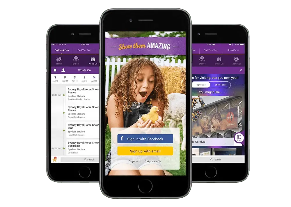 Sydney Royal Easter Show app screens, 2016