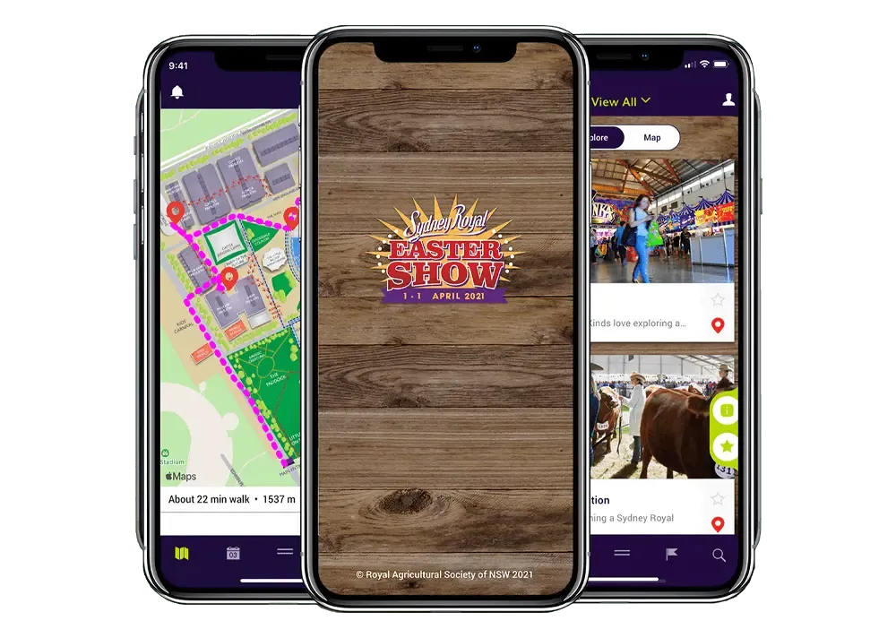 Sydney Royal Easter Show app screens, 2021